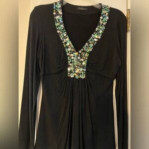 Black Long Sleeve Top with Sequin Detail